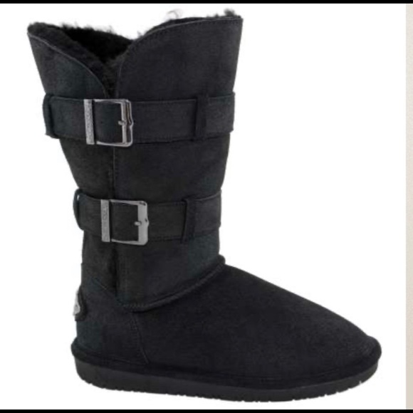 BearPaw Shoes - BearPaw Black Sheepskin Suede Leather Lace-Up Mid-Length Tall Shearling Boots